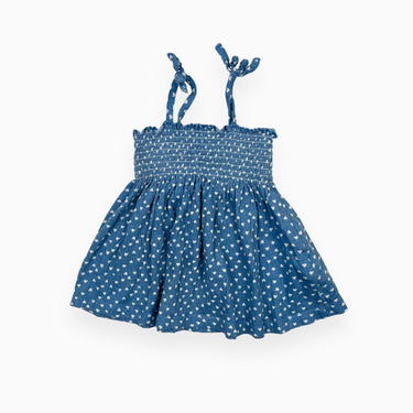 Tunique bleue à smock en coton et poly à imprimé coeurs 9-12M