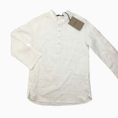 Chemise à col mao blanche en lin et coton 12Y