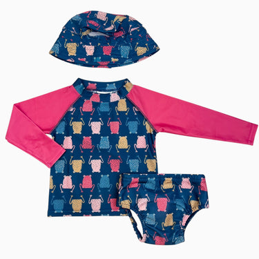 Maillot rashie et couche d'eau avec chapeau en poly recyclé à imprimé grenouilles 6-12M