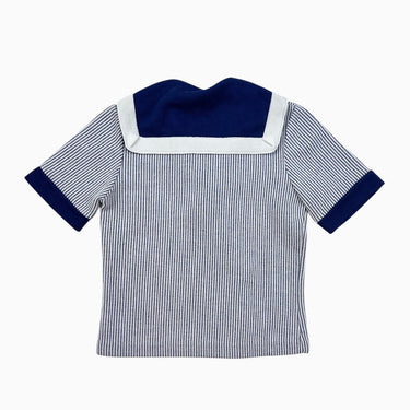 Haut vintage à col bateau à rayures marine côtelé 2Y