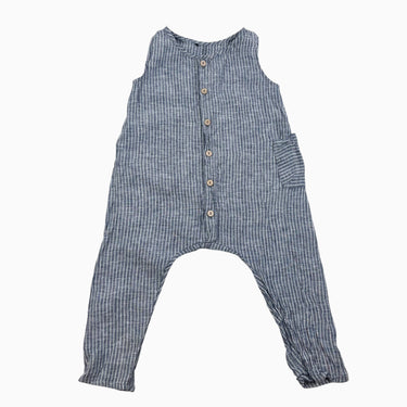Combi bleue à rayures blanches en lin 80CM (18M)