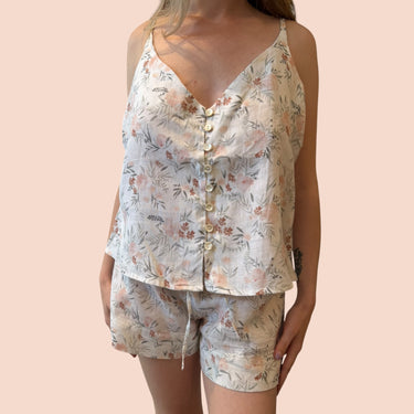 Pyjama 'Gabrielle Paris' blanc fleuri en lin pour femmes S-M
