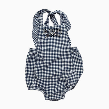 Barboteuse à vichy bleu avec fleurs brodées 18M