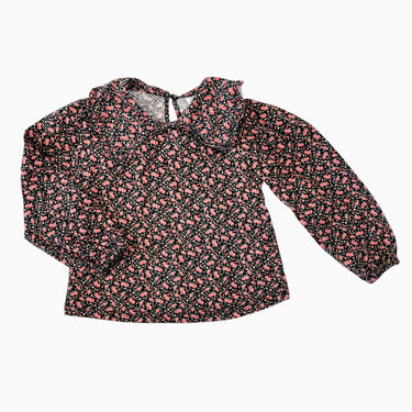 Blouse en coton à large col à imprimé floral 6Y