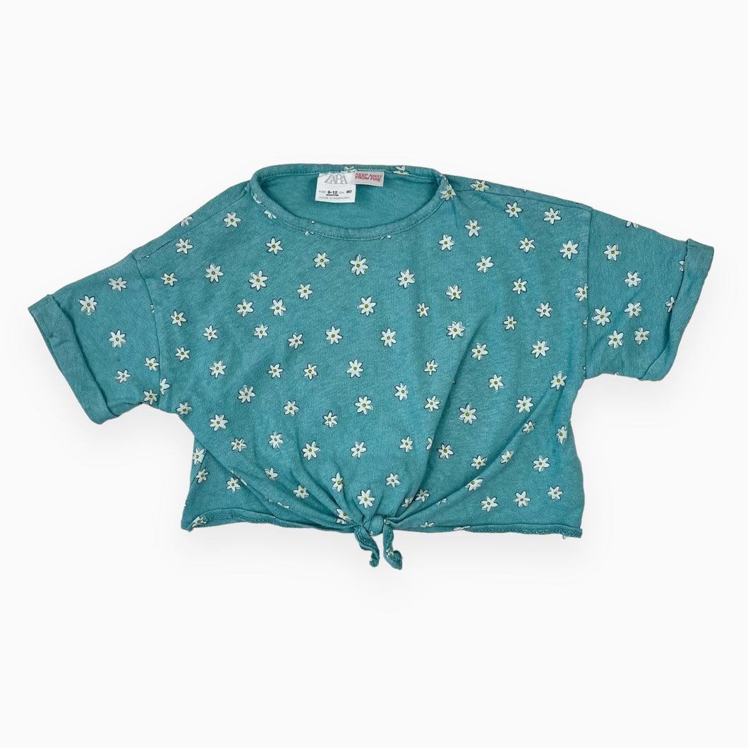 T-shirt turquoise en coton à motif marguerite 9-12M