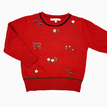 Pull rouge avec fleurs brodées en tricot de laine mélangé 4Y