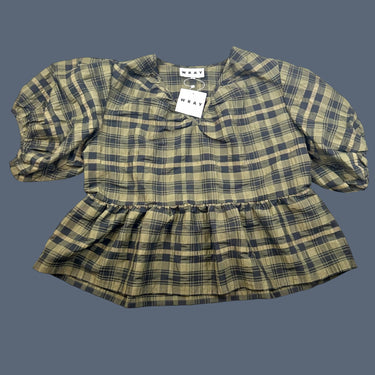 Blouse carreautée olive en coton et poly pour femmes 2XL