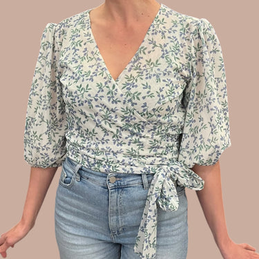 Haut cache-coeur blanc fleuri en 'mesh' polyamide pour femmes 42EU