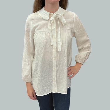 Blouse blanche à col perlé pour femmes XS