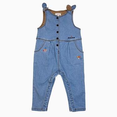 Salopette en denim 'café & fleurs' brodés 18M