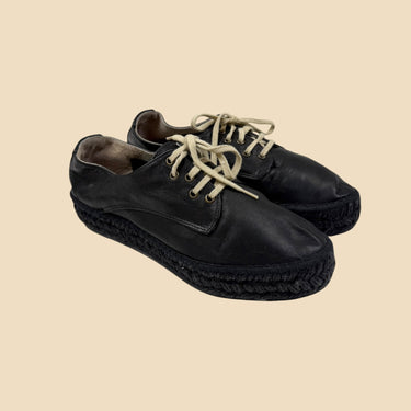 Souliers noirs en cuir à lacets fait en Espagne avec semelles tressées pour femmes 38EU