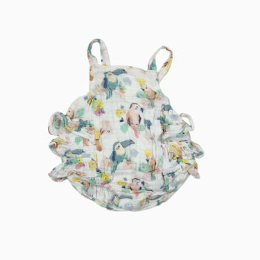Barboteuse blanche 'toucans' en mousseline 3-6M
