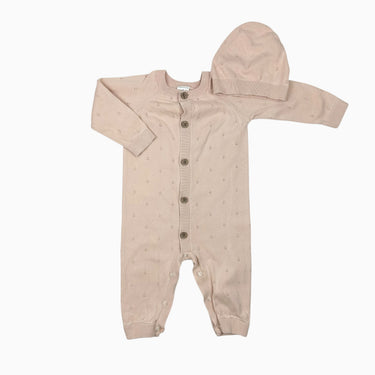 Combi avec bonnet rose à pointelle 6-12M