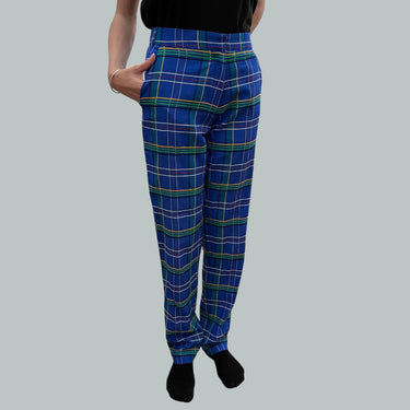Pantalon fuseau bleu royal à carreaux en viscose et acétate pour femmes 34