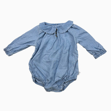 Barboteuse à col claudine coton chambray 1-2M