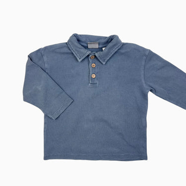 Chandail style polo bleu-gris en coton gaufré 9-12M