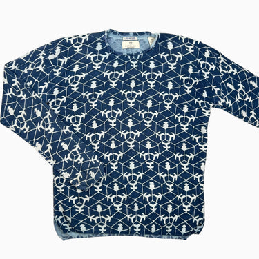 Pull marine à motifs cubique en fin tricot de coton 12Y
