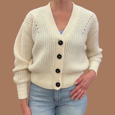 Cardigan crème en tricot acrylique-nylon-laine-alpaca pour femmes S