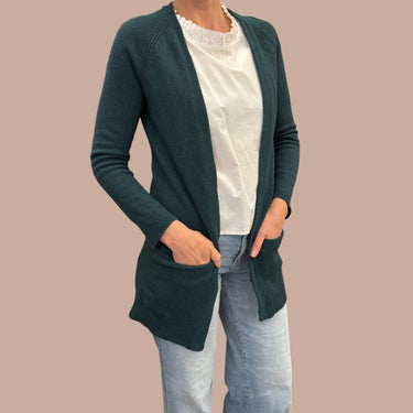 Cardigan long vert émeraude en tricot de laine et nylon pour femmes 4US