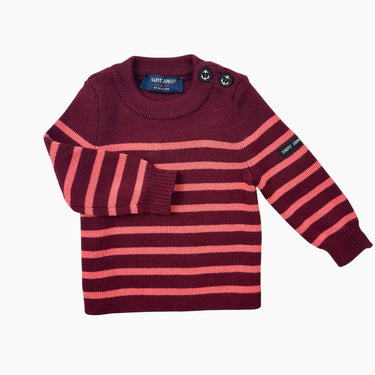 Pull framboise à rayures en tricot de laine et acrylique 6M