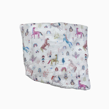 Drap contour format bassinette en coton et rayonne de bambou imprimé licornes