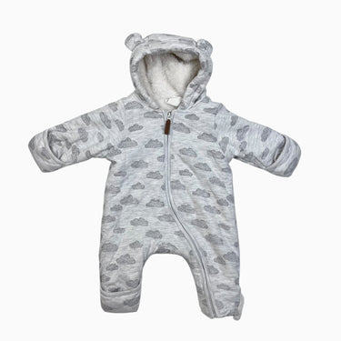 Combi grise 'nuages' doublée en peluche 0-1M