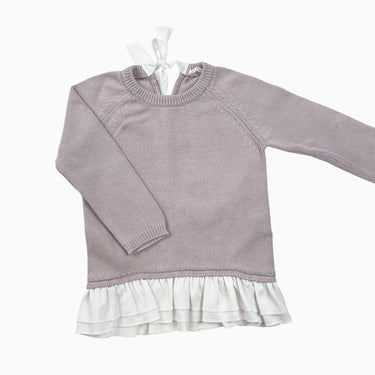 Pull rose-lilas en tricot de coton avec volants 4Y