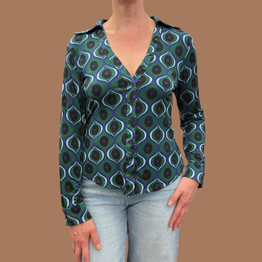 Chemise verte à motifs 'rétro' en poly et élasthanne pour femmes XL