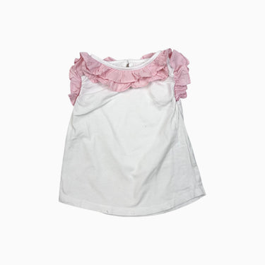 Blouse blanche avec volant rose 90CM 2Y