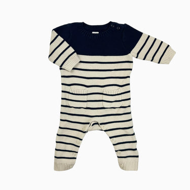 Combi vanille à rayures marine en tricot 3-6M