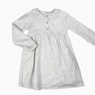 Robe à col claudine blanche à pois noirs en mousseline 6Y