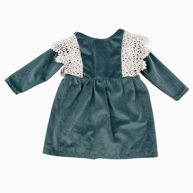 Robe verte avec broderie anglaise en velours 6-12M