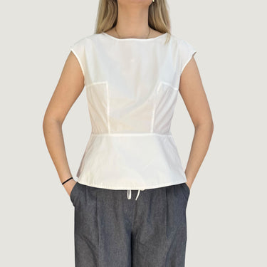 Blouse blanche en popeline de coton style peplum pour femmes S-M