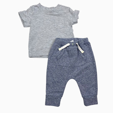 Ensemble t-shirt gris et jogger marine chiné 3-6M