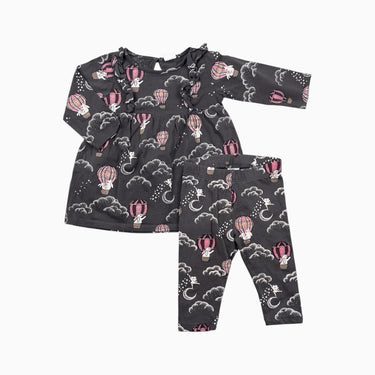 Ensemble anthracite 'lapins en montgolfières' 4-6M