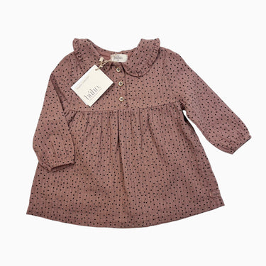 Robe à col claudine latté à pois en mousseline 6M