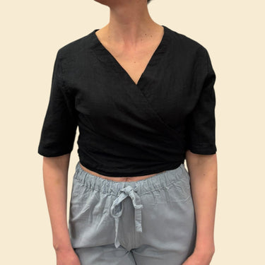 Haut noir cache-coeur en mousseline de coton doublée pour femmes S