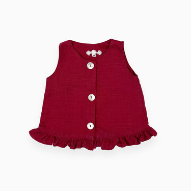 Blouse cerise sans manche  en lin 'Célestine' 3M