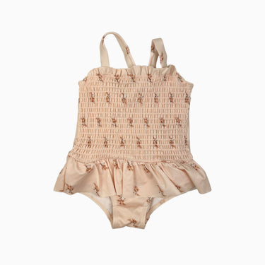 Maillot rose fleurie avec smock et jupette 6-12M