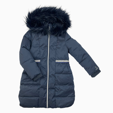 Manteau marine midi à capuchon avec fausse-fourrure amovible 8Y
