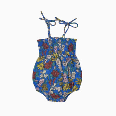 Barboteuse bleue fleurie en mousseline 6-12M