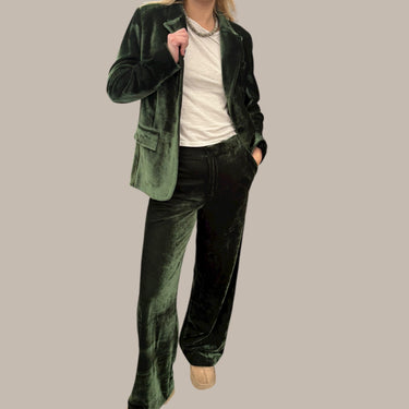 Ensemble veste blazer et pantalon vert en velours pour femmes 8US