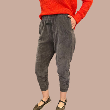 Jogger gris en velours pour femmes M
