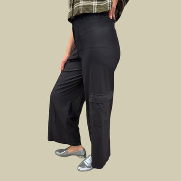 Pantalon 'cargo' noir satiné pour femmes S