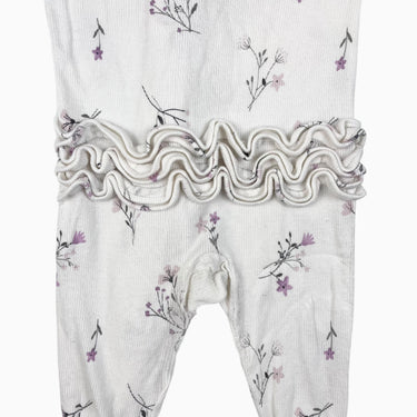 Pyjama crème avec froufrous fleuri mauve côtelé en modal et spandex 3-6M