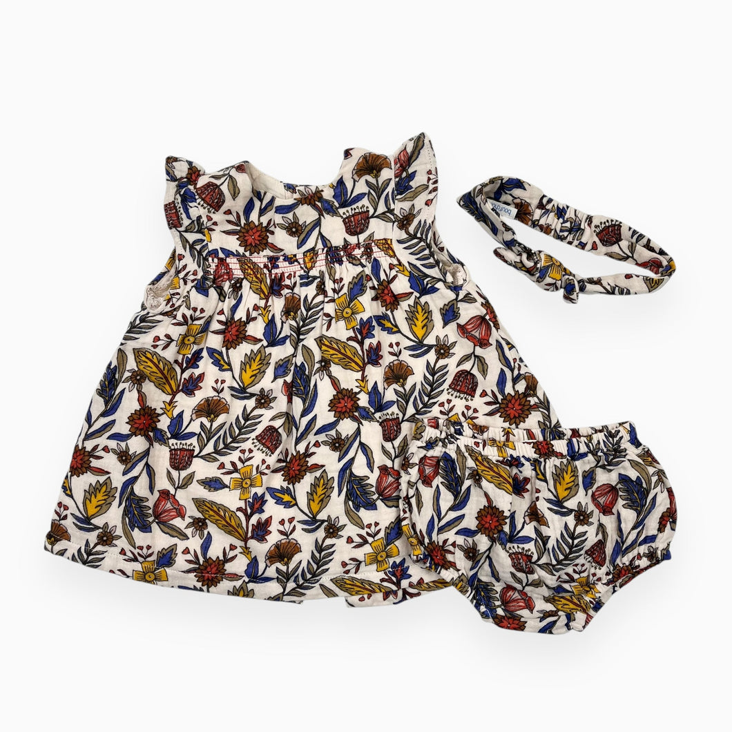 Ensemble robe, bloomer et bandeau en mousseline de coton à imprimé floral 3M