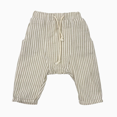 Pantalon à rayures gris-sauge et crème en mousseline doublée 3-6M