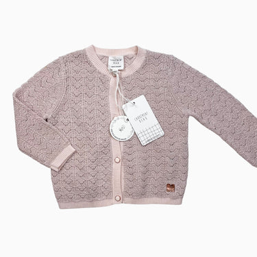 Cardigan rose poudré à pointelle avec fil métallique 12M