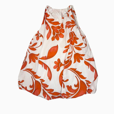 Robe ballon blanche à large fleurs orangées 8Y
