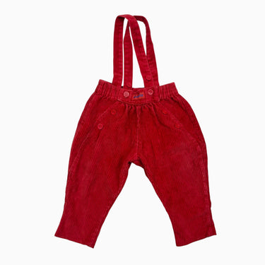 Pantalon vintage à bretelles rouge en corduroy (fait grand) 6M